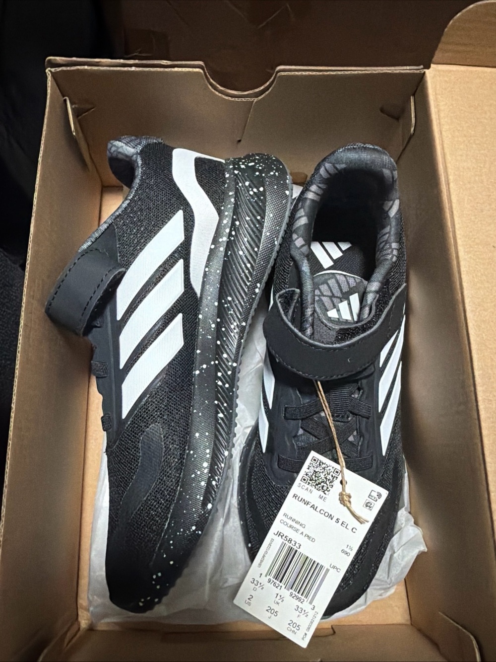 adidas Black & White Kids' Velcro Athletic Shoes